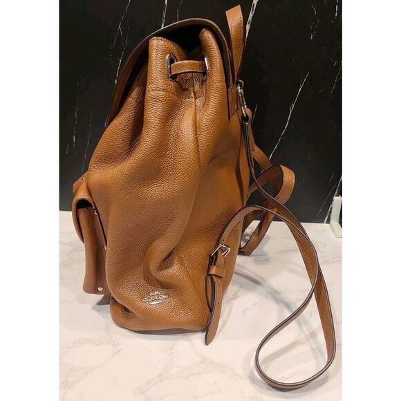 Coach Turnlock Rucksack Backpack Classic Saddle Brown Pebbled Leather Preppy EUC - Picture 8 of 16